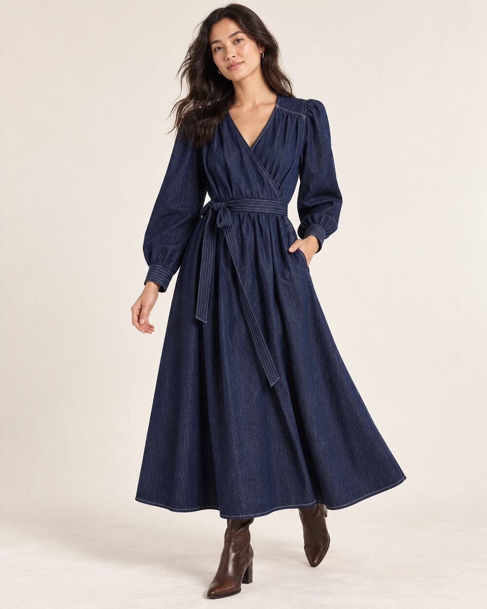 Moussy Denim Wrap Sleeve Maxi Dress NWT $325 MSRP